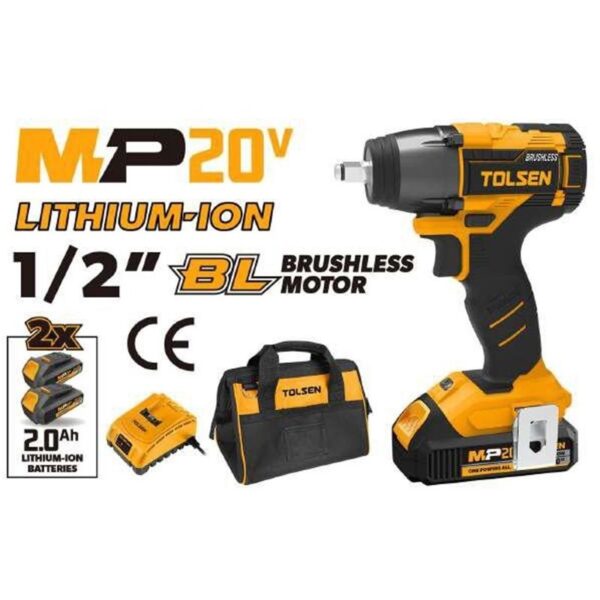 Avvitatore a Massa Battente Brushless 20V 1/2" con 2 Batterie 2Ah e caricabatterie